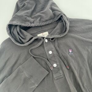 Psycho Bunny XL Gray Pullover Hoodie Henley Long Sleeve Kangaroo Pocket Cotton